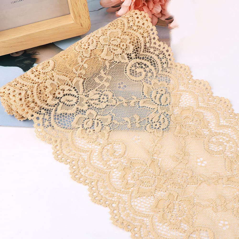 15 cm x 2 m elasticity lace ribbon, lace border, decorative ribbon, lace borders, ribbons for sewing, DIY crafts, decoration for clothing, underwear, lingerie, wedding dress, table decoration, gold
