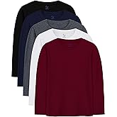 HoeVou 5 Pack Boys Long Sleeve Shirts Cotton T-Shirts Youth Boys Long Sleeve Shirts Multipack Basic Tees Tagless