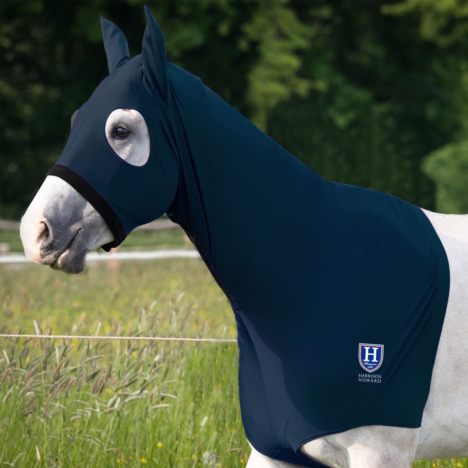 Photo 1 of Harrison Howard Stretch Horse Slinky Hood All-Covered Comfortable Horse Sleazy Neck with Zipper-Navy Large