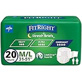 Medline FitRight Extended Wear Stretch Briefs, Overnight Adult Diapers with Tabs, Size 1 (Bag of 20)