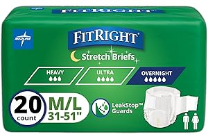 Medline FitRight Extended Wear Stretch Briefs, Overnight Adult Diapers with Tabs, Size 1 (Bag of 20)