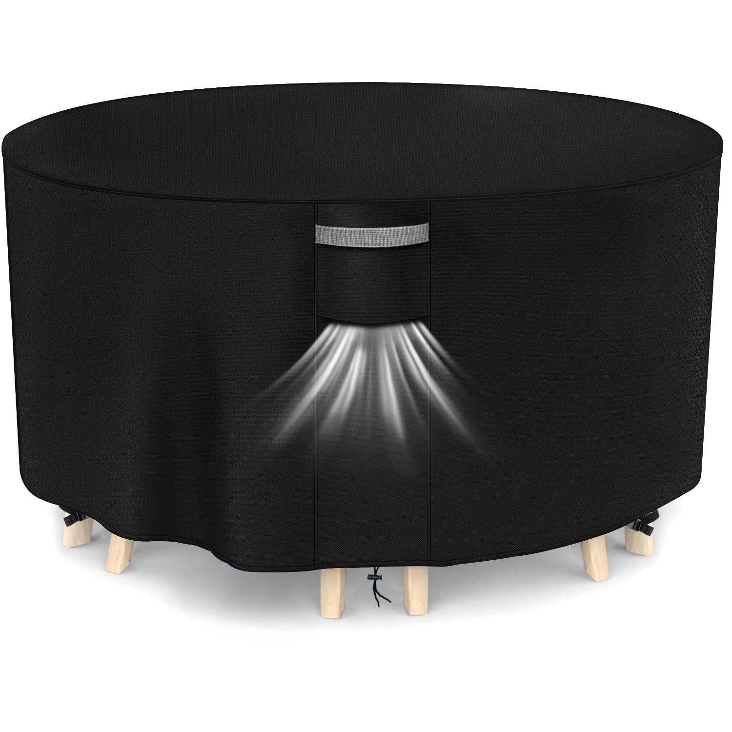 Dokon Garden Furniture Covers Waterproof Round Garden Table Cover with Air Vents, Windproof Anti-UV Heavy Duty 420D Oxford Fabric Patio Set Cover, Outdoor Table and Chairs Covers, Ø128 x 71cm