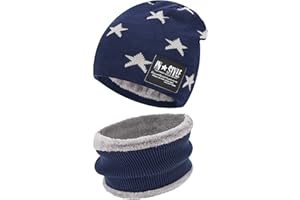 FZ FANTASTIC ZONE Toddler Kids Boys Girls Winter Warm Knit Beanie Hat Cap and Neck Scarf Set with Fleece Lined for 3-8 Year Old Baby Gifts