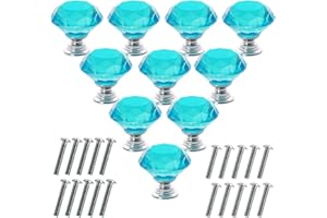 Akstore 10 Pcs Crystal Glass Cabinet Knobs 30mm Diamond Shape Drawer Kitchen Cabinets Dresser Cupboard Wardrobe Pulls Handles (Sky Blue)