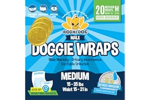 Bodhi Dog Disposable Male Dog Diapers - Super Absorbent, Leak-Proof Pee Wraps - Adjustable Fit, Comfortable Design, Advanced Moisture Control, and Wetness Indicator - Medium (20 Count)