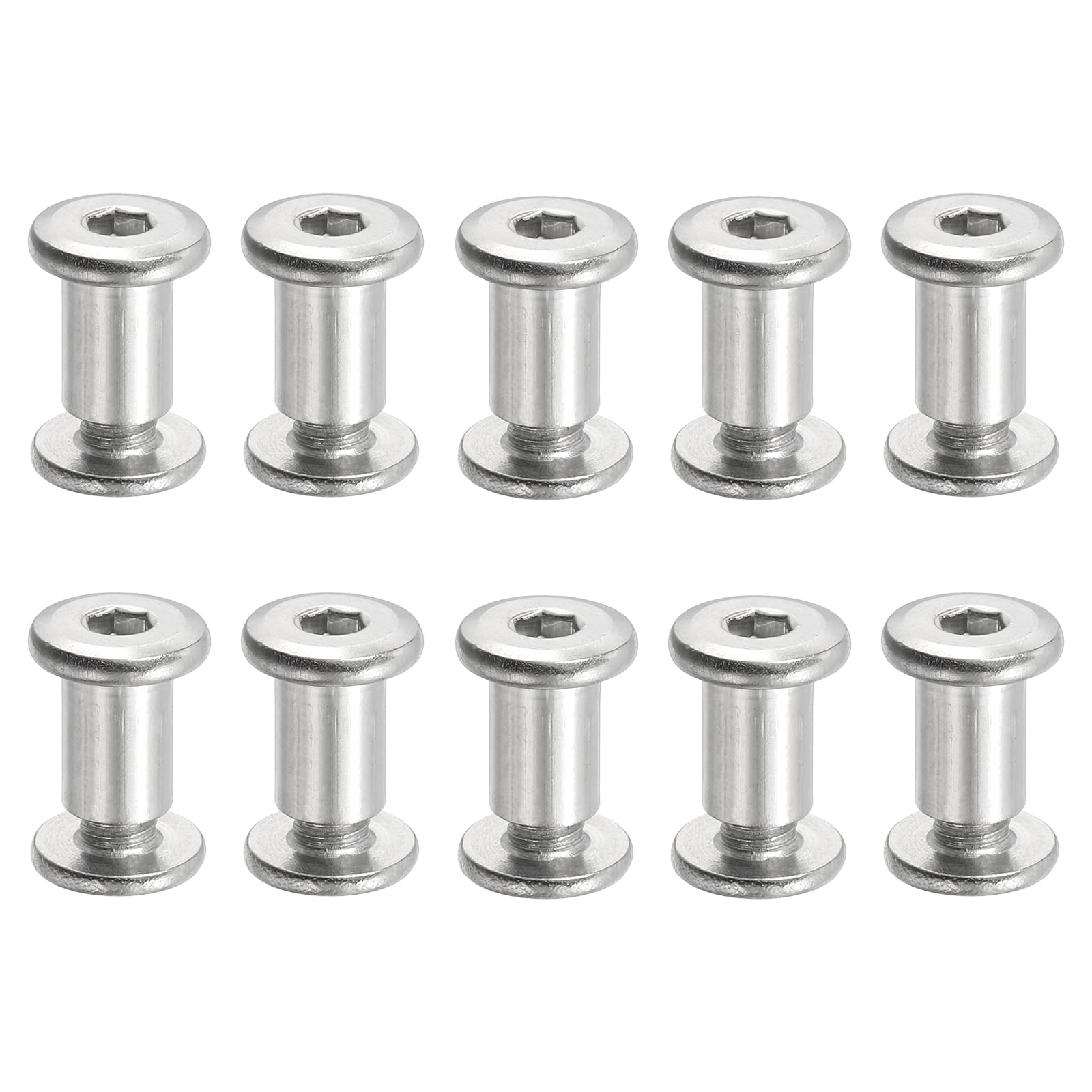 PATIKIL Hex Chicago Screws, 10 Set Binding Screw Posts M6 x 12 mm Connecting Hex Drive Socket Cap Bolt Nuts for Scrapbook Leather Belt Album Photo Furniture Repair, Silver