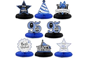 LASKYER Happy 95th Birthday Party Decorations, Glitter Shiny Honeycomb Table Centerpieces 95 Years Old Birthday Party Photoprop Sign. - Blue Glitter