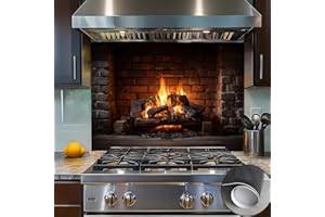 Rustic Fireplace Kitchen Wallpaper, Peel and Stick Stove Backsplash Stickers, Cozy Burning Log Wall Cover for Farmhouse Dinin