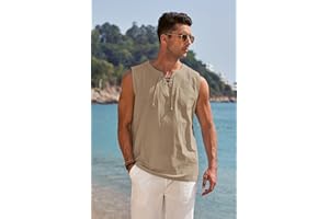 Men’s Cotton Linen Tank Top Casual Sleeveless Lace-Up Beach Shirt Boho Hippie Renaissance Pirate Tunic