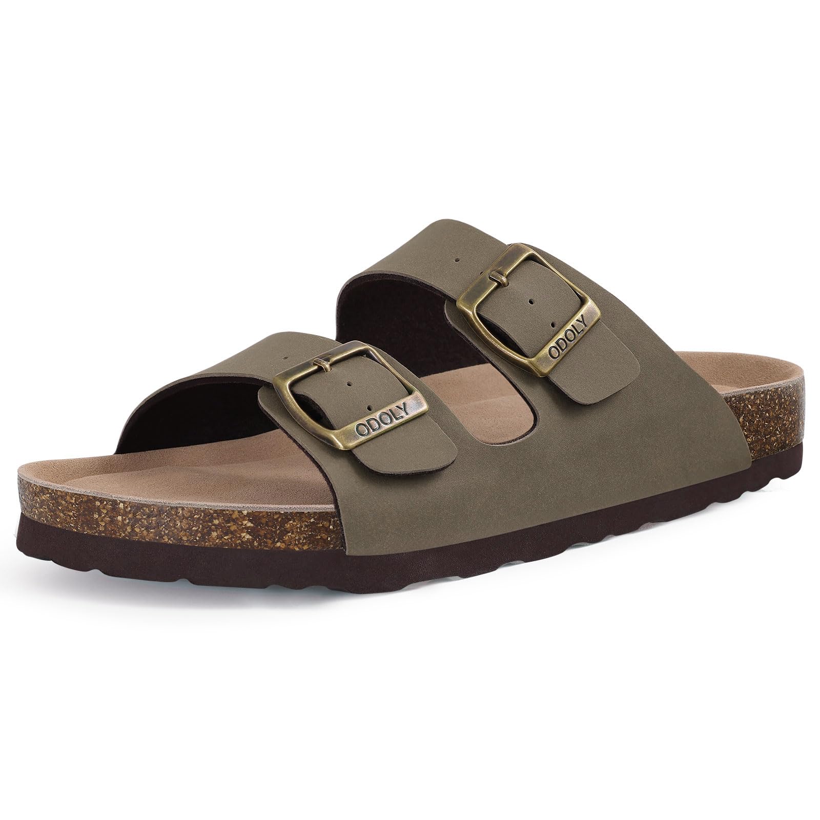 ODOLY Unisex Cork Footbed Slide Sandal, Arch Support Summer Outdoor Sandals with Adjustable Buckle for Women and Men,Oliver Brown 41(10 Women/8.5 Men) Image