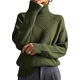 Womens Turtleneck Oversized Cable Knit Sweaters 2026 Fall Winter Trendy Work Casual Pullover Cozy Warm Long Sleeve Knit Tops