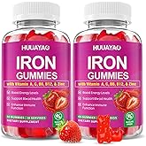 Iron Supplement Gummies for Women & Men, Vegan Iron Gummies with Vitamin C, A, B-Complex, Folate, Zinc for Blood Building & Energy Support, Strawberry Flavor, 120 Count