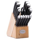 Hampton Forge Epicure Black 17-Piece Kitchen Knife Set | stainless steel, wood block | slip-resistant ergonomic handles | includes chef and bread knives, gift for women
