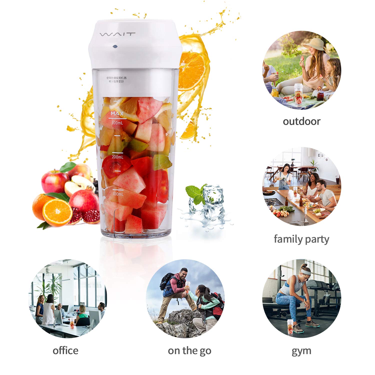 Portable Blender,Personal Blender with Filter for Shakes and Smoothie,Cordless Small Juice Cup Extractor, USB Rechargeable Juicer Detachable Fruit Mixer for Outdoor Travel Office Household Baby Food Maker (White)