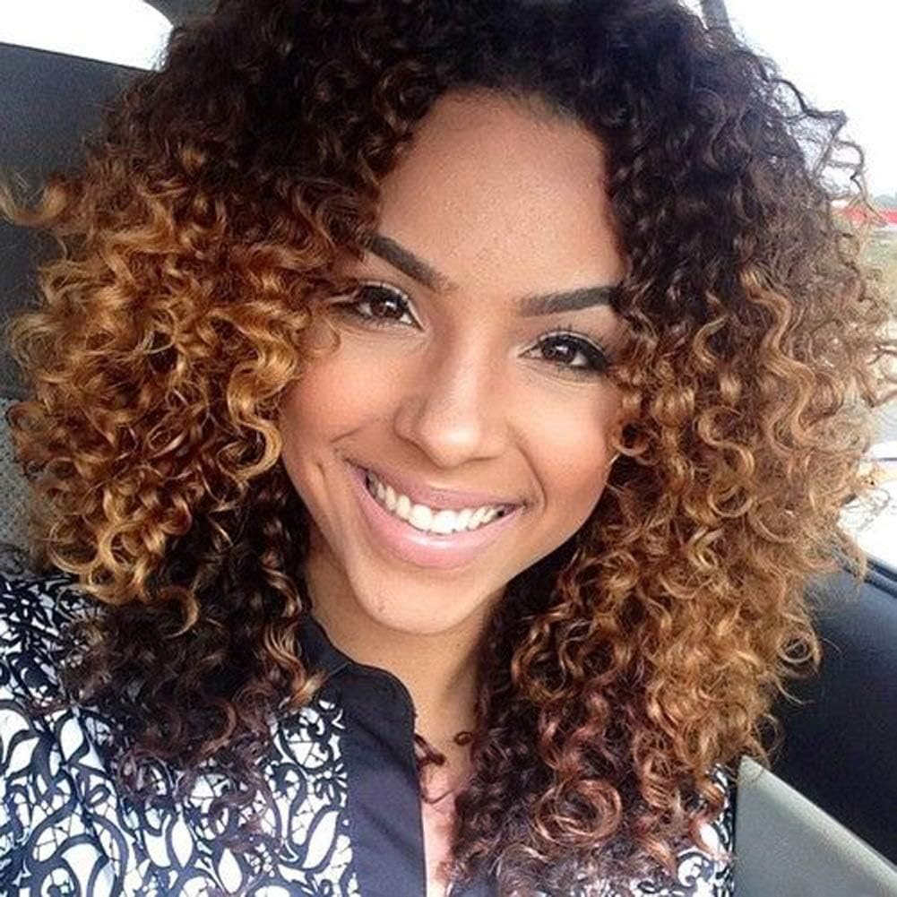 FOND Brazilian Hair Kinky Curly Wigs Human Hair Full Lace Wigs for Black Women Two Tone Ombre Color 130% Density (12 inch, full lace wig(ombre wig))