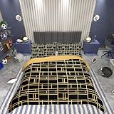 Loussiesd Grid Duvet Cover Set Single Black Gold Lattice Microfiber 2 Pcs view 6
