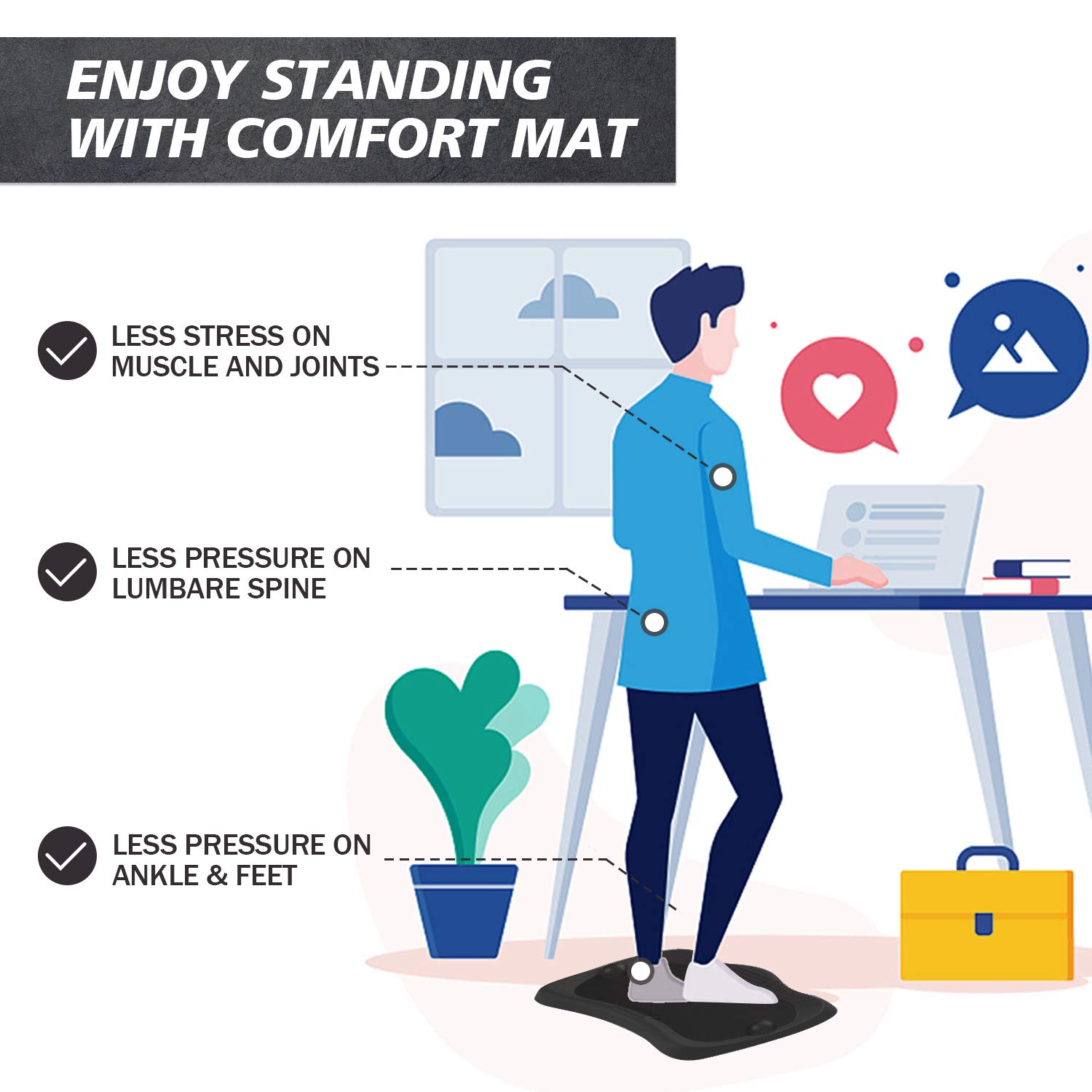 Anti Fatigue Comfort Standing Mat by DAILYLIFE, Durable, Soft