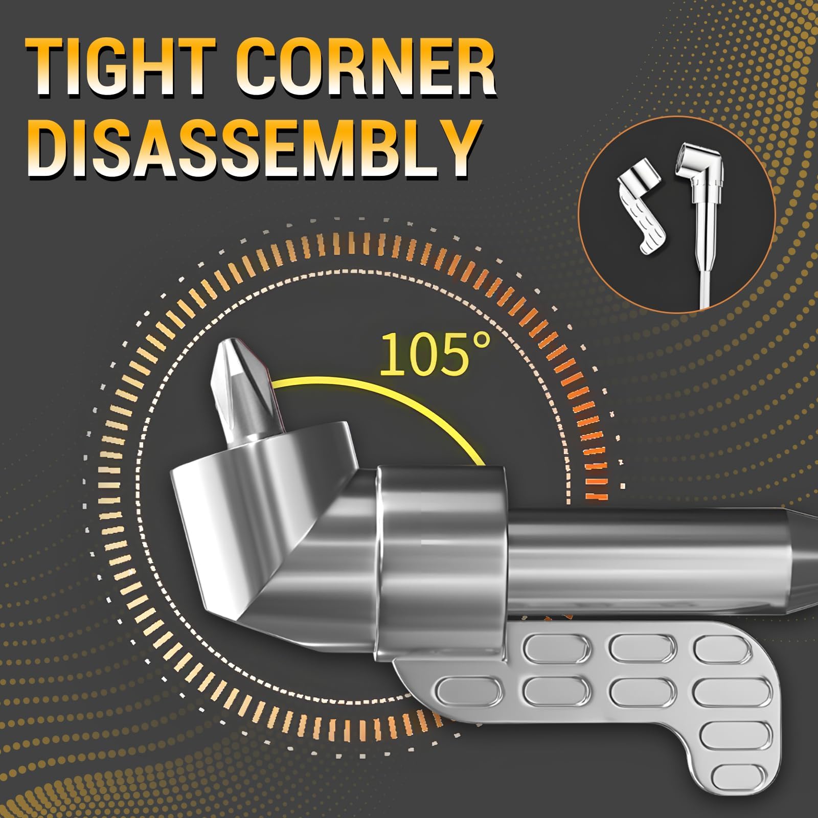 2025 Neu Corner Tool Screw,105° Winkelschrauber Vorsatz Adapter,Hub with Multi-function Bend Screwdriver Bit, 1/4-Zoll Sechskantschaft Winkelbohraufsatz, für Garage, Bauarbeiter (Kurz) 4