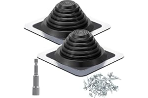 SHANDERBAR 2 Pack Metal Roof Vent Boot, High Temp Silicone Roofing Boots Kit for Houses Fits Pipe OD 1/4" to 5 3/4", Includes Square Base 8" x 8" Flexible Pipe Flashing Boot, Hex Socket & Roofing Screws