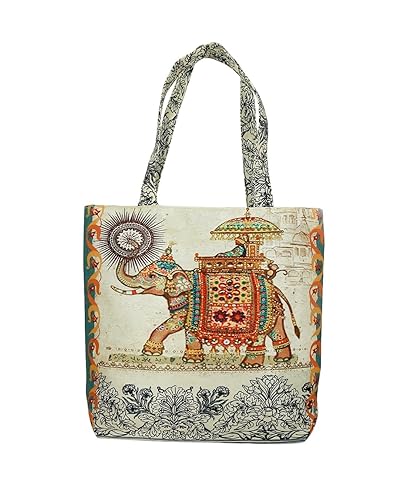 Digitally Printed Tote Fashion Shopping Hand Bag Multipurpose Waterproof Faux Silk and Polysatin Lining 16X14X4 Inch
