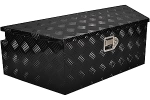 FGJQEFG 39 Inch Aluminum Utility Trailer Tongue Tool Box Wide Utility Trailer Tongue Toolbox RV Storage OrganizerTrailer Storage Tool Box With Lock & Keys Black, 5 Bar Tread (39"X16.5"X12")