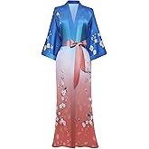 PRODESIGN Kimono Robe for Women - Long Satin Sleepwear Silky Kimono Cover-Up Nightgown Japanese Bathrobe Loungewear Blouse