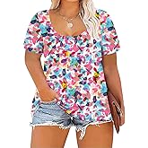 ForHailey Women's Plus Size Scoop Neck Short Sleeve T Shirts Blouses Tops Casual Summer Blouse