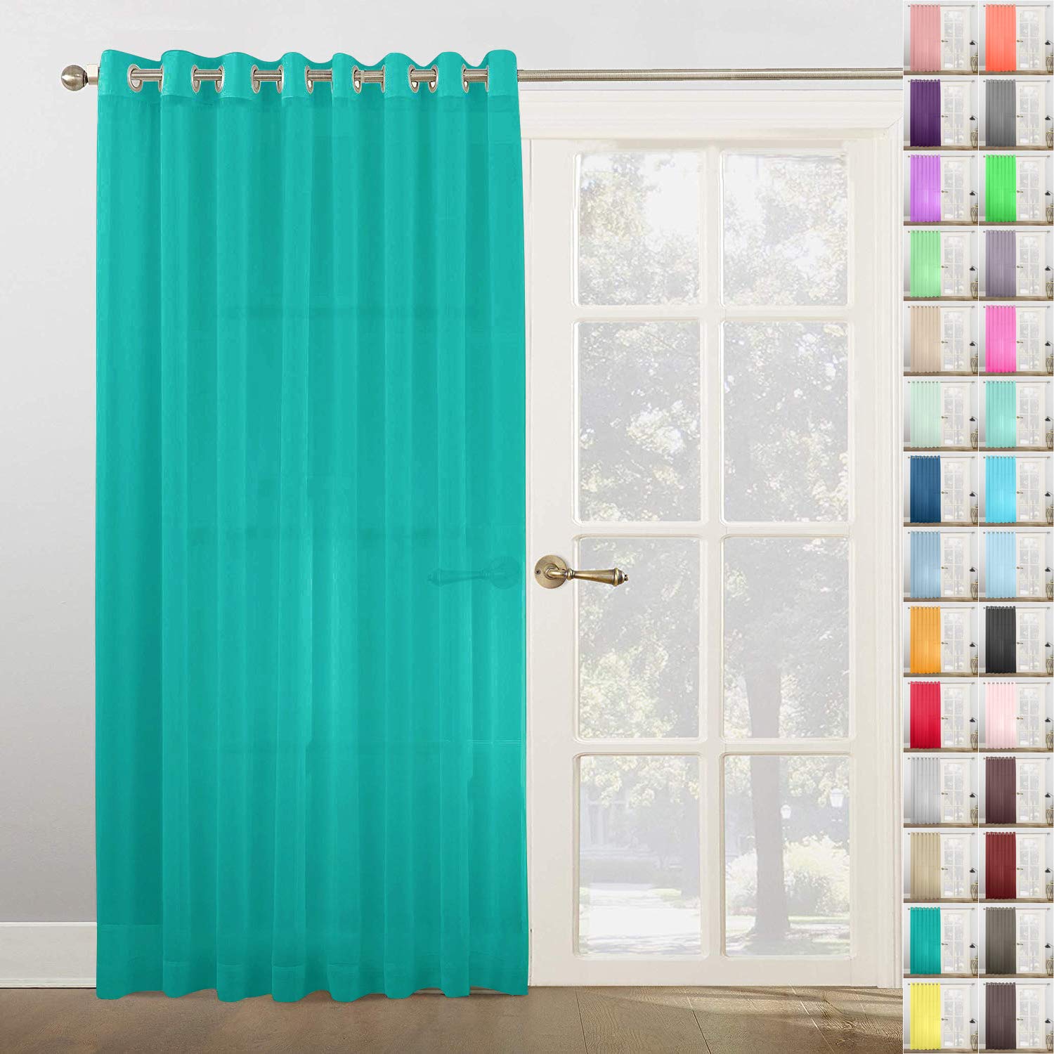 Megachest Woven Voile super wide metallic ring top Curtain 1 Panel (Teal, 116" wide X 90" drop)