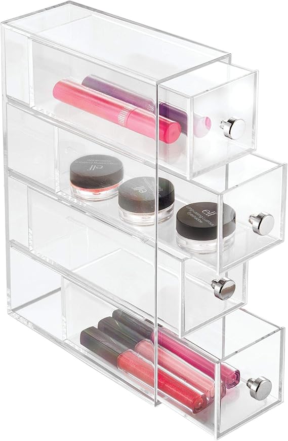 Organizador De Maquillaje Con 3 Cajones Transparentes Y Espejo ¡Mini Cómoda Apilable Para Productos De Belleza!