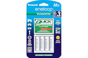 Eneloop Panasonic K-KJ55MCA4BA Advanced Individual Battery 3 Hour Quick Charger with 4 AA Rechargeable Batteries, White