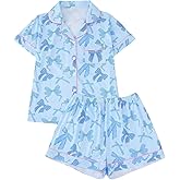 FUVYKOL Women's 2 Piece Bow Print Pajama Sets Sleepwear Short Sleeve Button Down Shirt and Shorts Nightwear Pjs Lounge Sets