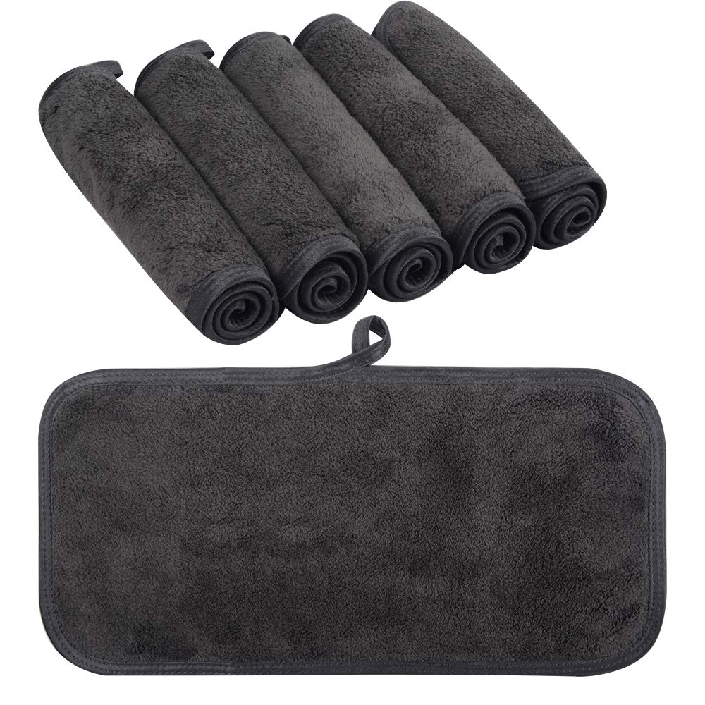 KinHwa Microfibre Face Cloths for Cleansing Reusable Flannels Makeup Remover Cloth Ultra Soft Washcloths with Water Only 15x30cm Pack of 6 Dark Gery