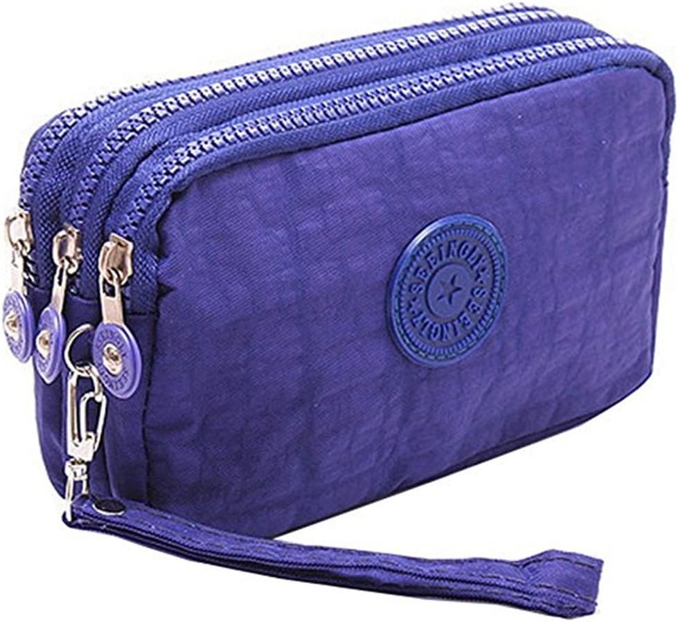 FuertonMultifunction Three Layer Zipper Nylon Wallets for Women Wristlet Bag Purse Waterproof Cell Phone Pouch Handbag