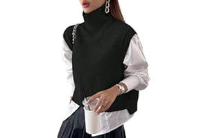 Naileksi Women Turtleneck Crop Sweater Vest Sleeveless High Neck Solid Loose Fit Knitted Causal Jumper Top Streetwear