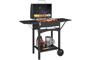 Outsunny Charcoal Grill with 2 Side Tables, Barbecue Smoker with Thermometer and Warming Rack, Portable BBQ Grill Smoker with