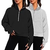 XFIFM 2 Pack Womens Sweatshirts Half Zip Cropped Pullover Fleece Quarter Zipper Hoodies 2025 Fall Fashion Outfits Clothes