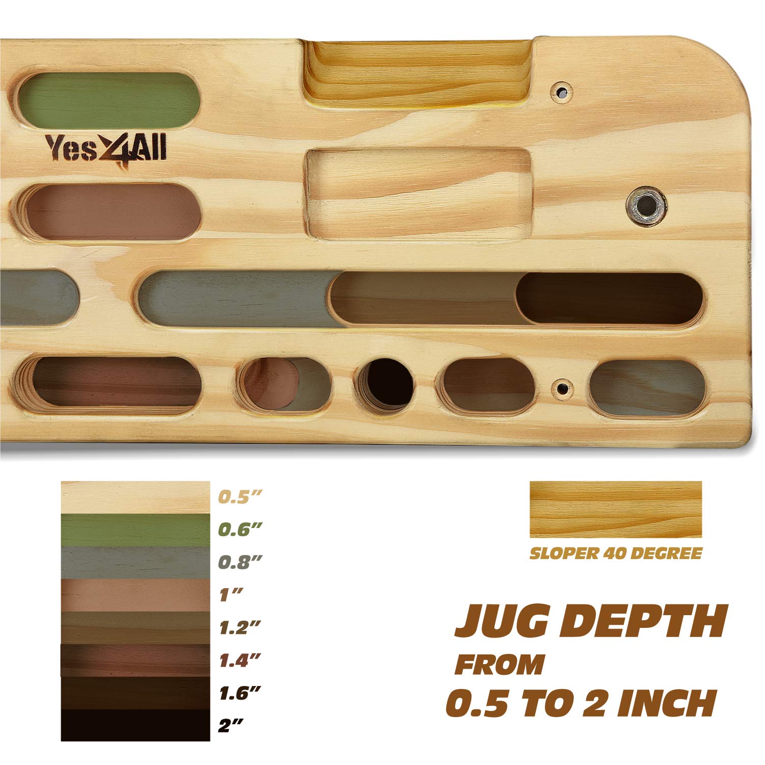 Yes4All Wooden Hang Board/Climbing Board for Doorway - Hand Strengthener Equipment for Training Finger, Grip and Pull Up