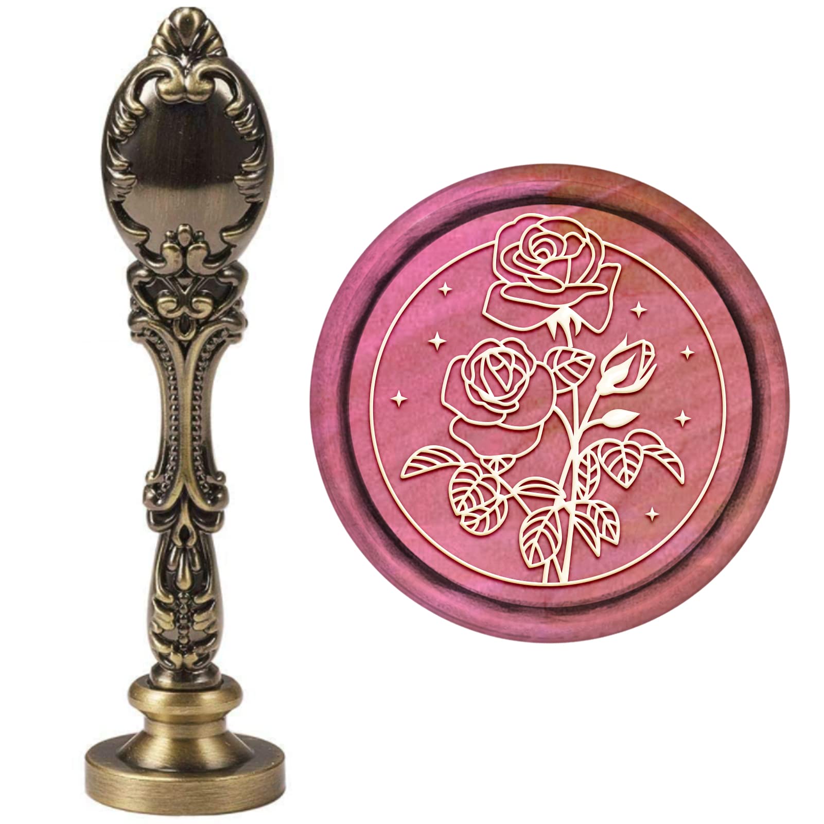 CRASPIRE Wax Seal Stamp Rose Vintage Wax Seal Stamp Flower Retro Wood Stamp Removable Brass Seal Alloy Handle for Wedding Invitations Embellishment Bottle Decoration Gift Packing