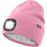 ATNKE LED Lighted Beanie Hat,USB Rechargeable 4 LED Running Headlamp Lined Fleece Cap with Light Gift for Men and Women