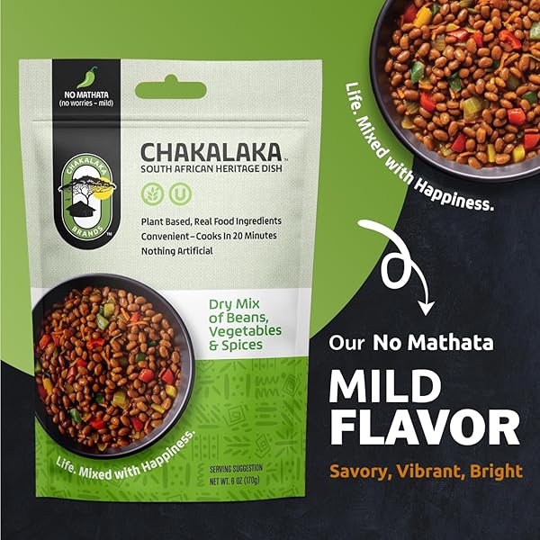 CHAKALAKA VEGETARIAN DRIED BEAN MIX – SOUTH AFRICAN SIDE DISH WITH BEANS, VEGETABLES, & SPICES – BOLD, ROBUST FLAVOR, NO HEAT, MILD (1 PK) 6 OZ