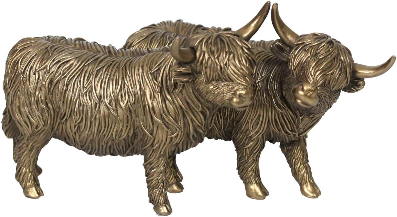 Large 25cm Leonardo Bronzed Highland Cows ornament sculpture figurine