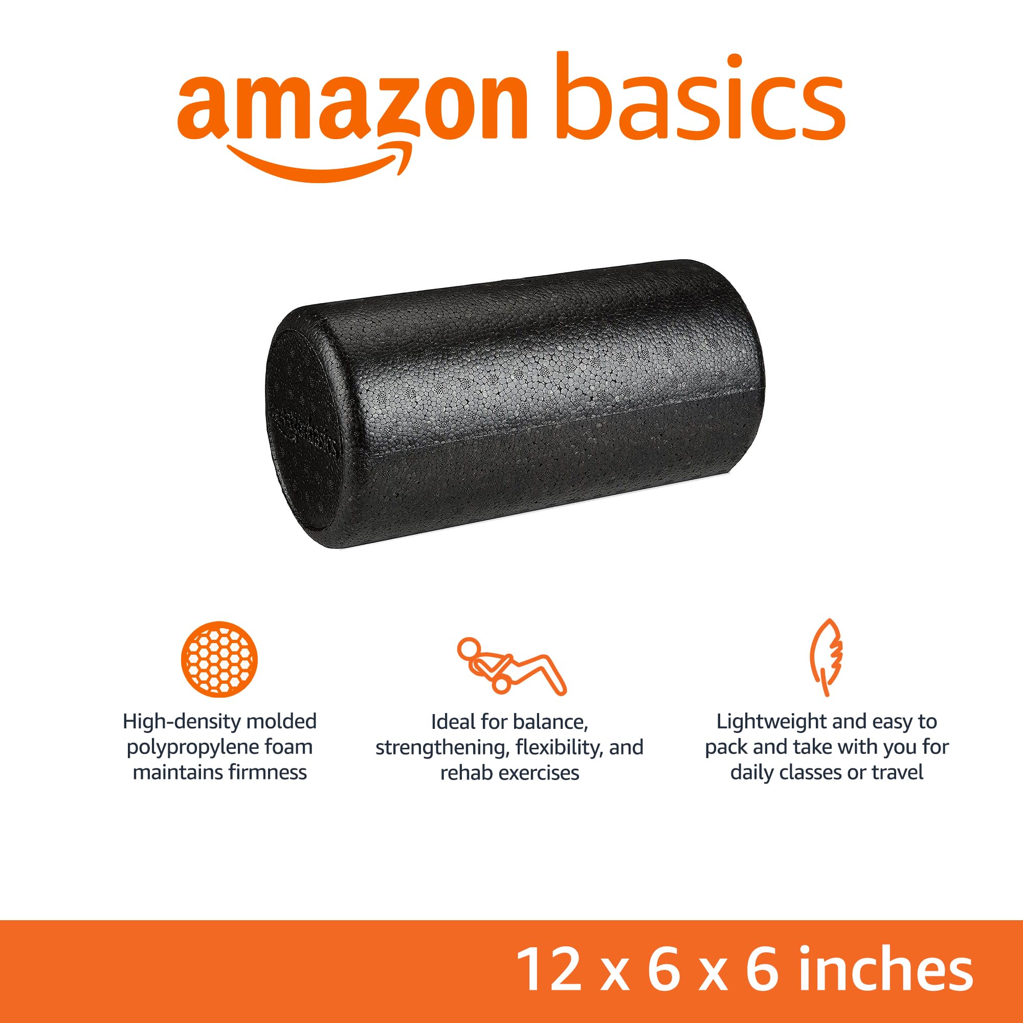 Amazon Basics High-Density Round Foam Roller for Exercise and Recovery - 12-Inch, Black