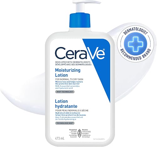 CeraVe Moisturizing Lotion, Daily Lightweight Face & Body Moisturizer with Hyaluronic Acid & Ceramides, Suitable for Dry & Sensitive Skin, Fragrance-Free, Non-Comedogenic & Allergy Tested, 473 mL