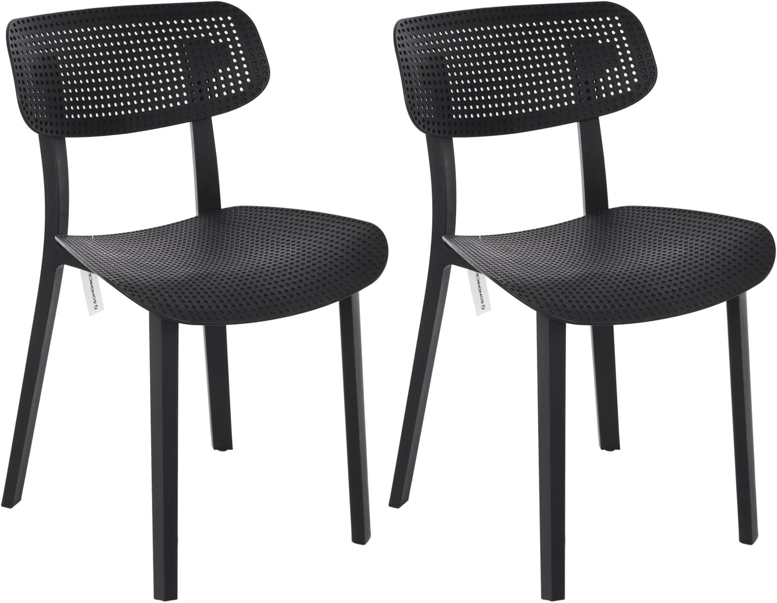 SONGMICS Dining Chair, Set of 2, Retro Style Plastic Garden Chair, Curved Seat, for Indoor and Outdoor Use, Black LDC01BK