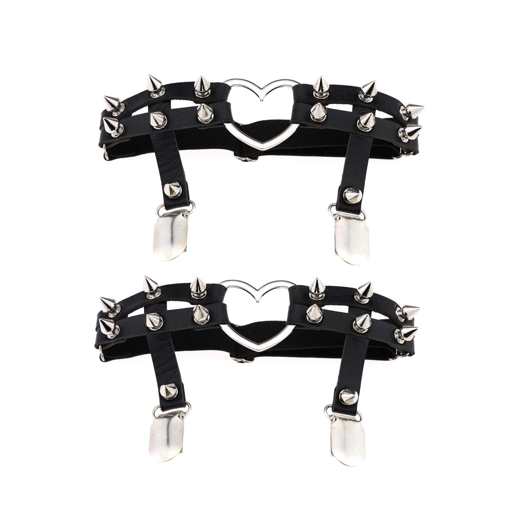 alisikee alisikee 2PCs Adjustable Heart Leg Garter with Anti-Slip Clips, Elastic Studded Thigh Garter for Halloween Parties Cosplay