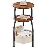 Yuede Round Side Table for Small Spaces with Storage Basket, 11.81in | Small End Table 3-Tier Night Stand Sofa Corner Table for Living Room, Bedroom, Patio and Dorm 24in Tall Rustic Brown