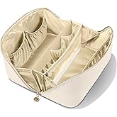 MSTONAL Travel Makeup Bag, Large Capacity Cosmetic Bags for Women, Waterproof Portable Pouch Open Flat Make up Organizer Bag with Dividers and Handle, Toiletry Bag for Essentials