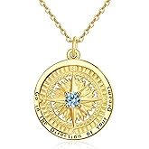 KINGWHYTE Graduation Gifts Birthstone Necklace for Women 925 Sterling Silver Compass Pendant Go in the Direction of your Dream Travel Jewelry Birthday Gift for Her