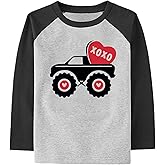 Kids Valentines Shirt Boys Girls Valentines Day Shirt Truck Dinosaur Love Heart Tees Toddler Raglan Long Sleeve Tops