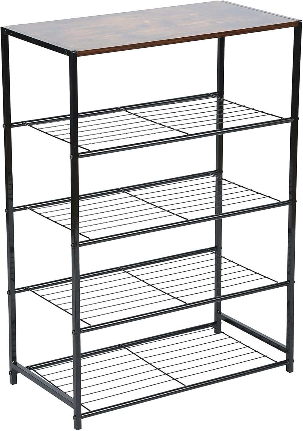 black shoe racks for entryway on Entryway Shoes Organizer With Sturdy Metal Shelves In Rustic Brown 3 Tier Shoe Storage Shelf With